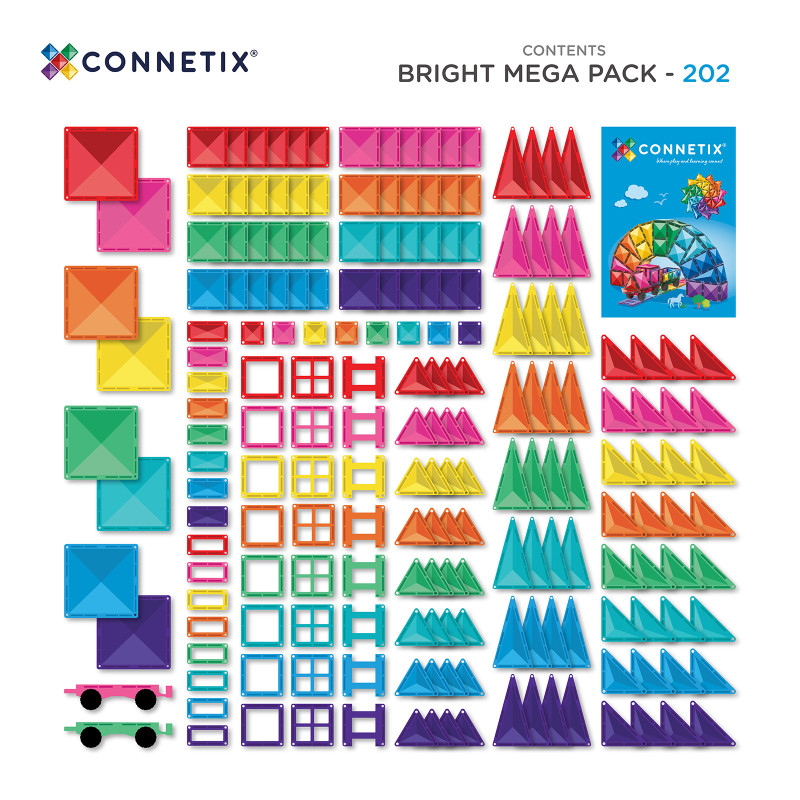 Set de construcție magnetică CONNETIX® Bright Mega Pack 202 piese