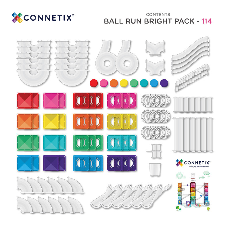 Set de construcție magnetică CONNETIX® Ball Run Bright Pack 114 piese