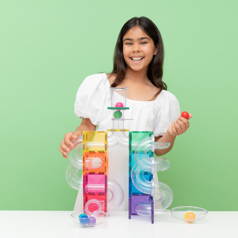 Set de construcție magnetică CONNETIX® Ball Run Bright Pack 114 piese