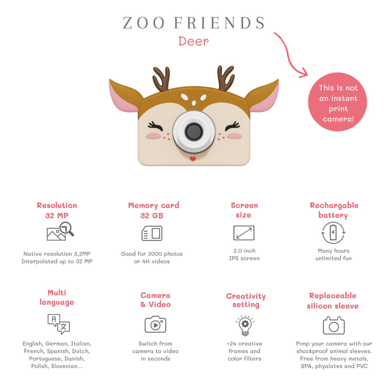 The Zoofamily aparat foto digital pentru copii Căprioară