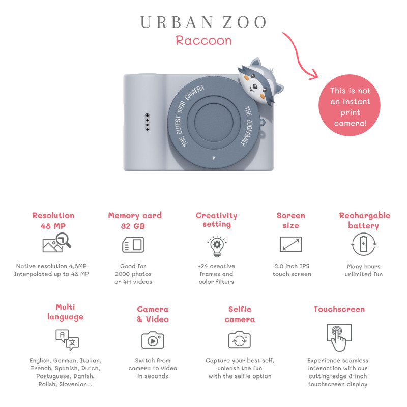 The Zoofamily UrbanZoo aparat foto digital pentru copii Raton