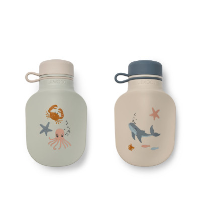LIEWOOD sticlă din silicon pentru smoothie Lizzie set 2 Sea creature / Sandy