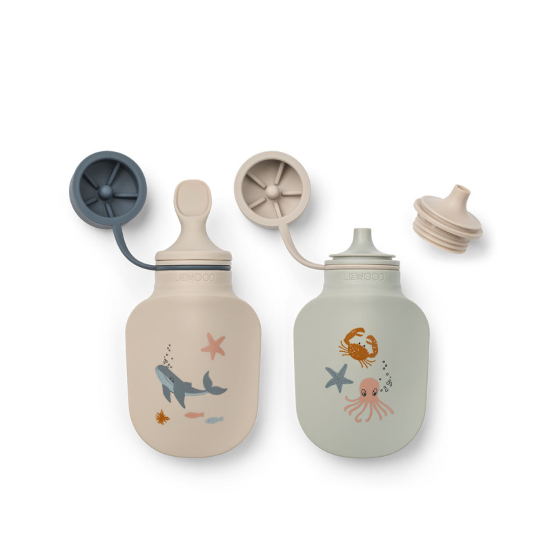 LIEWOOD sticlă din silicon pentru smoothie Lizzie set 2 Sea creature / Sandy