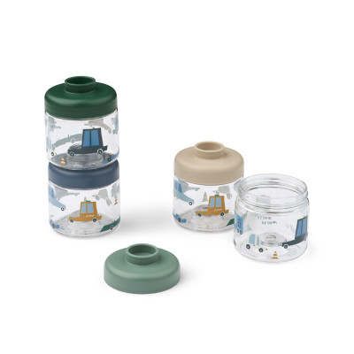 LIEWOOD Dominique recipiente din tritan pentru mâncare 100 ml set 4 Cars / Sandy
