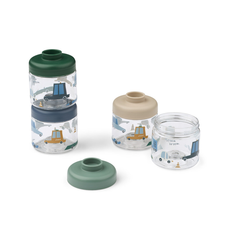 LIEWOOD Dominique recipiente din tritan pentru mâncare 100 ml set 4 Cars / Sandy