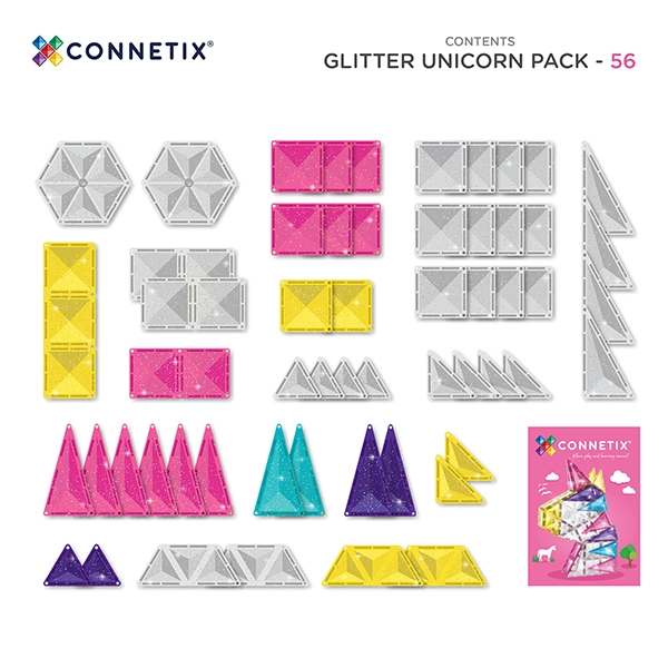Set construcție magnetic CONNETIX® Glitter Unicorn Pack 56 piese